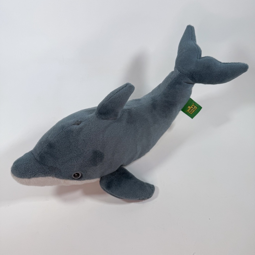 Wild Republic Plush Dolphin Aquatic Stuffed Animal Gray Grey Tail Up 16"